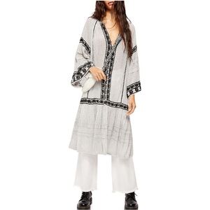 FREE PEOPLE Vagabond Mumu Tunic Flowy Button Embroidered Cotton Kaftan